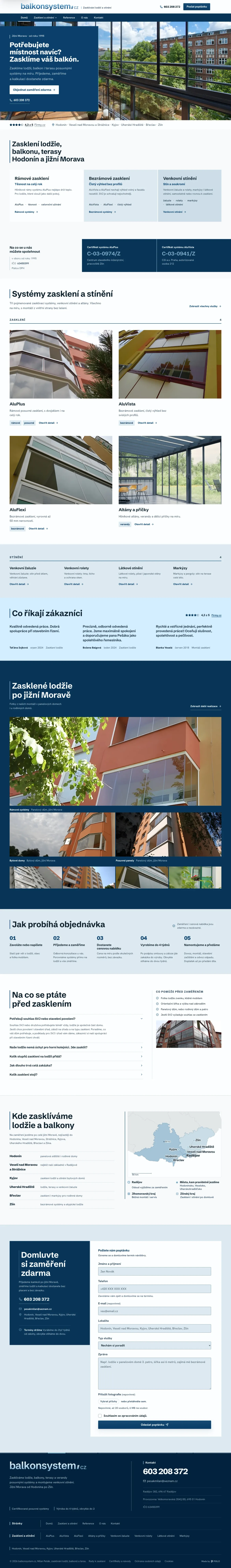 Balkonsystem zasklení lodžií, celá úvodní stránka nového webu