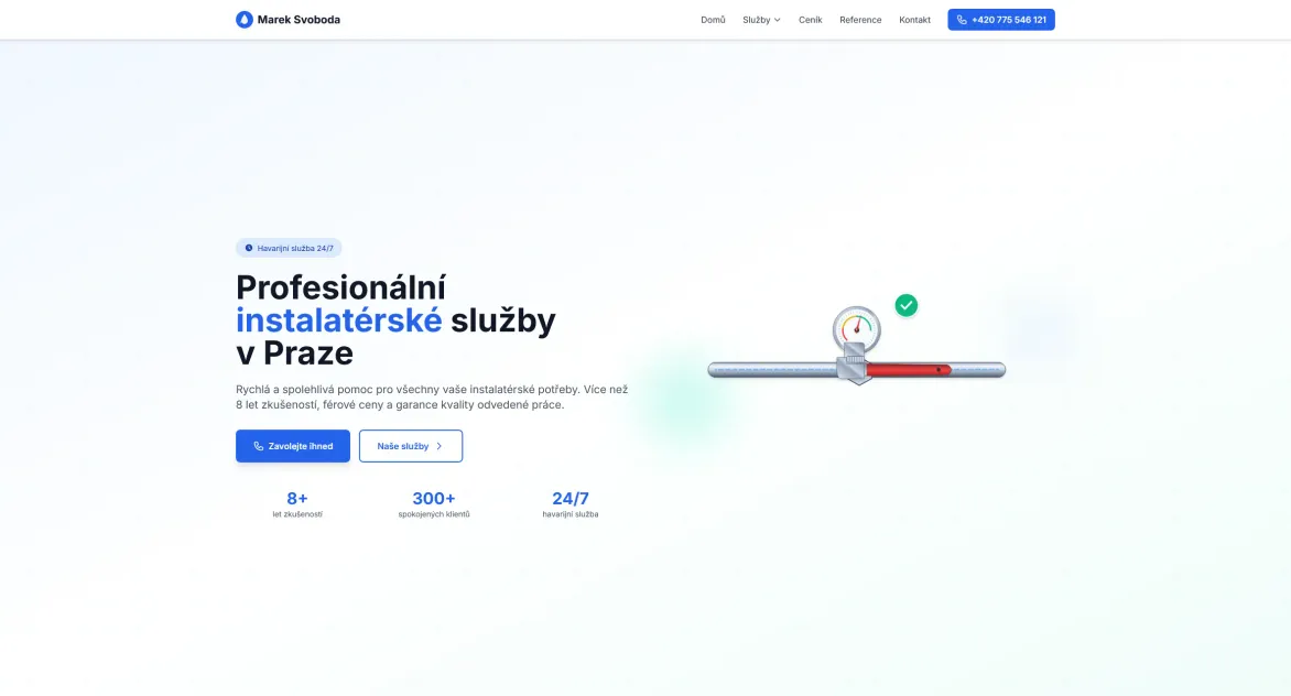 Vícestránkový web pro instalatéra Marka Svobodu s podstránkami služeb, ceníkem, referencemi a kontaktním formulářem