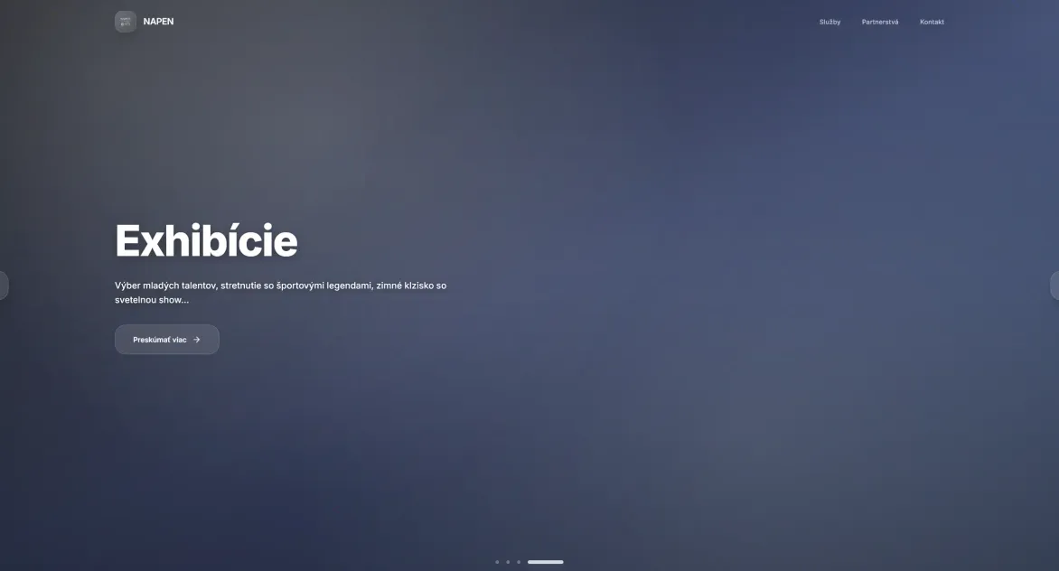 Moderní webová prezentace NAPEN s vizuálně výrazným designem, přehledem služeb a kontakty pro eventovou agenturu
