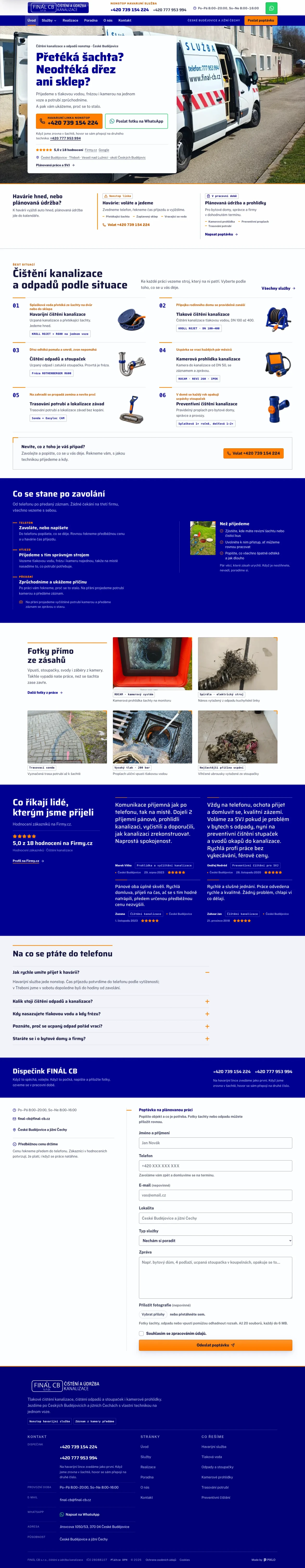 FINÁL CB s.r.o., celá úvodní stránka nového webu