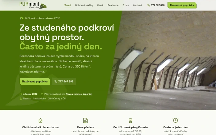 PURmont stříkaná izolace, nový web