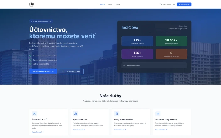 Moderní web pro účetní firmu RazDva s klientskou zónou