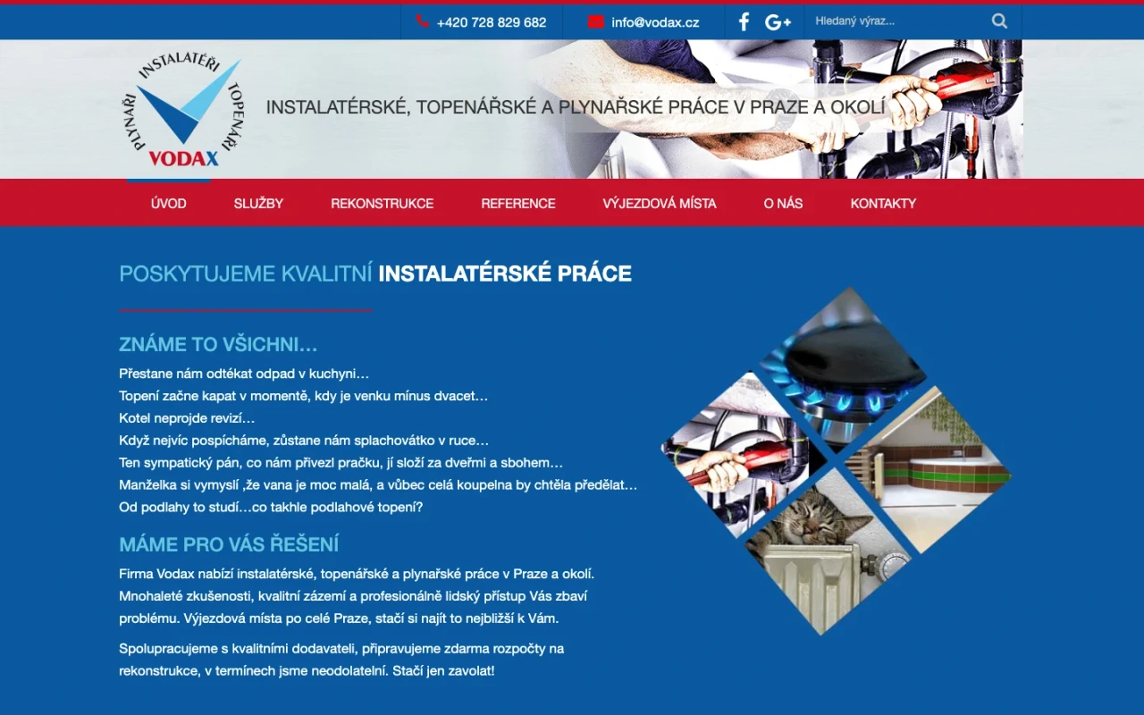 Původní web instalatérské firmy Vodax před redesignem